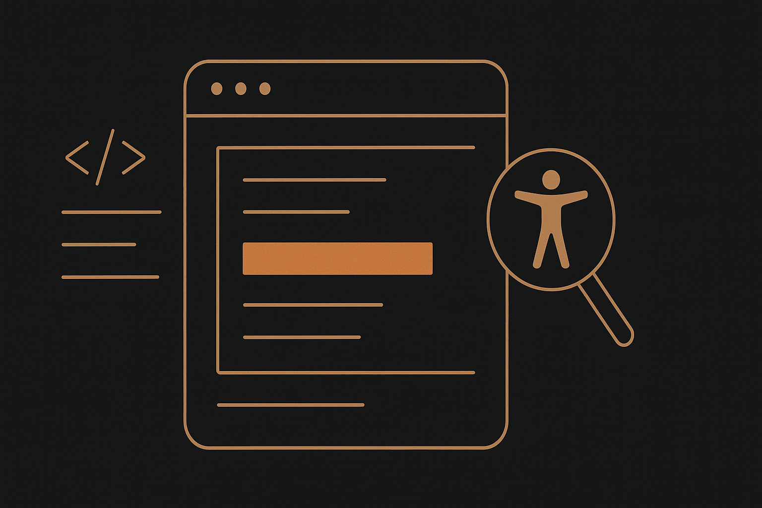 Abstract dark editorial illustration: a grid of fine lines representing code structure, with one region highlighted in warm copper to suggest an isolated audit finding. No text.
