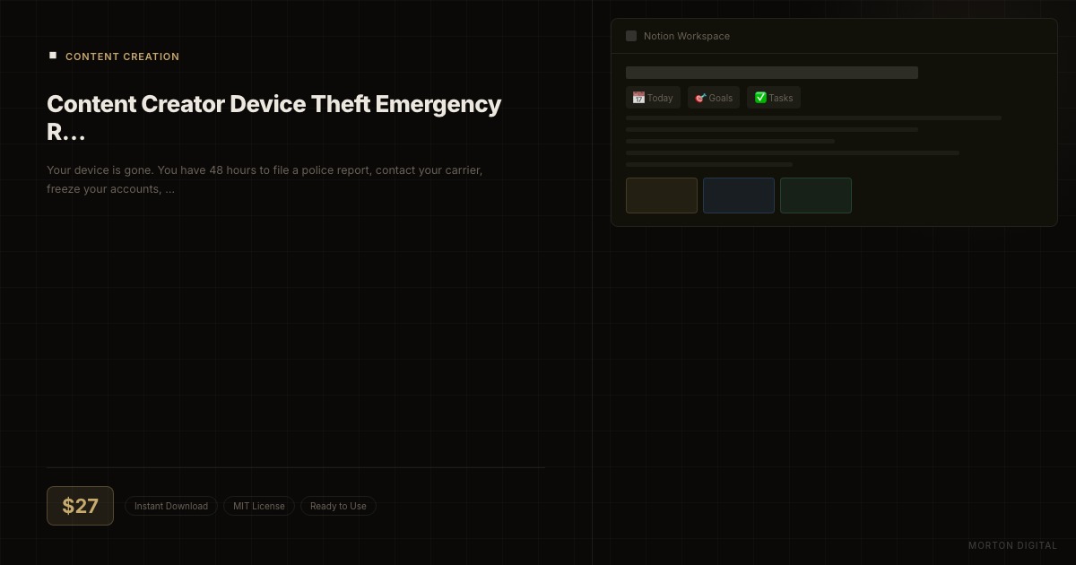 Content Creator Device Theft Emergency Recovery Workflow (Notion Template) preview